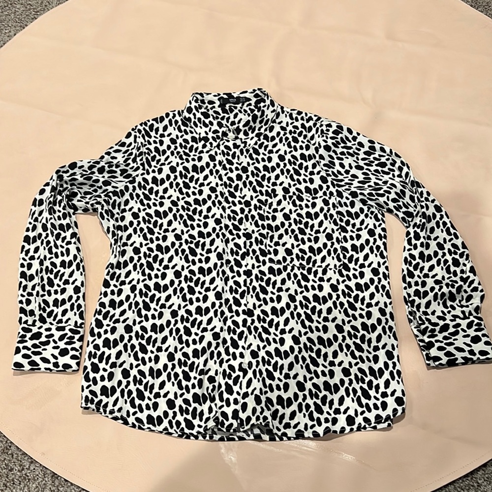 Mango silky button up blouse in spotted print